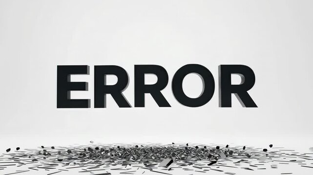 Black text with the word error magically recomposing from thousands of tiny shattered fragments and shards into its original solid form, representing the solution to a technical issue