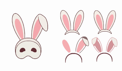 Obraz premium Cute Easter bunny ears mask vector illustration Ostern rabbit ear set isolated on white background