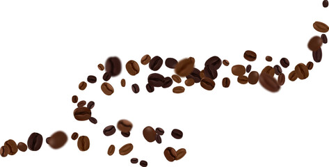 Curve swirl line with coffee beans. Brown aromatic grains elements for cafe menu, banner, product packaging design