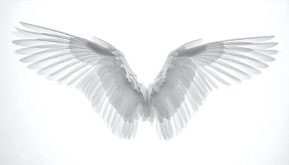 Fototapeta premium Ethereal, spread white wings on a light backdrop, soft feathers creating a sense of movement & serenity