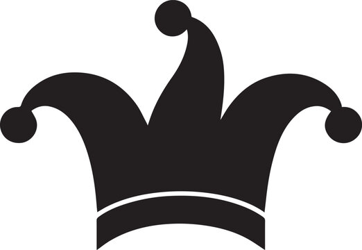 Classic Court Jester Hat Silhouette Icon in Monochrome Vector Style