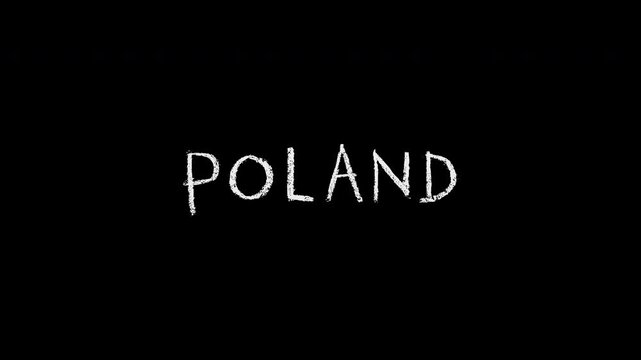 Handwritten word poland appearing on a black background