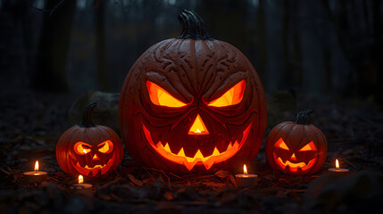 Enchanted pumpkins in eerie forest