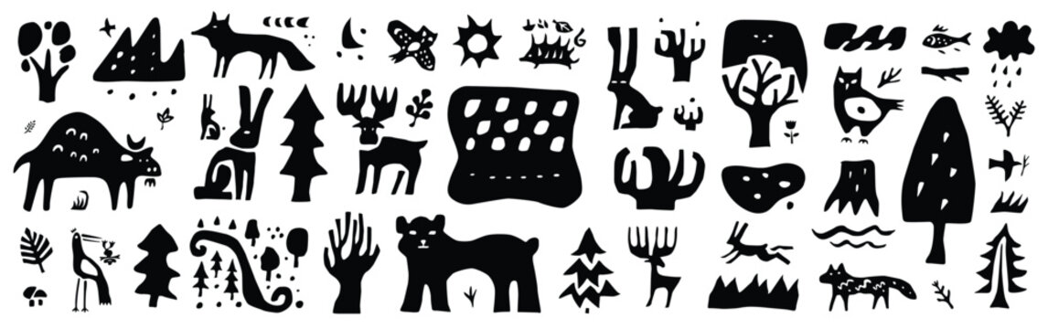 forest wild animals graphic silhouettes vector design elements background illustration