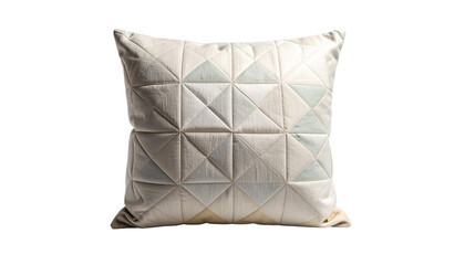 Obraz premium A decorative plush throw pillow with a geometric quilted triangle pattern in soft neutral tones. This cozy cushion is perfect for home decor and interior design, isolated on a transparent background.
