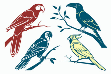 Fototapeta premium Perched Birds Silhouette Vector Illustration, Ornithology Design