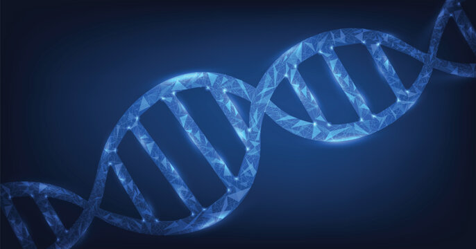 Modern genetics background.Depicting innovation in shape of a DNA double helix on dark blue background. Science and Technology concept. Vector illustration