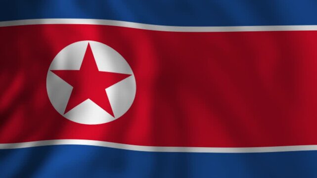 North korean national flag waving in the wind
