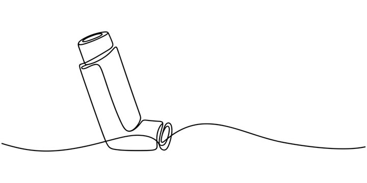 Single one line drawing an inhaler. Medical equipment concept. Continuous line draw design graphic vector illustration, Inhaler for asthmatics, salbutamol, Asthma inhaler, medical supplies, equipment.