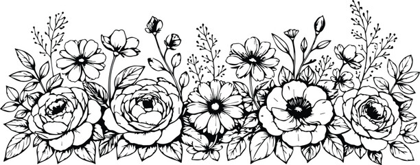 Botanical Floral Garland &ndash; Outline Flower Design
