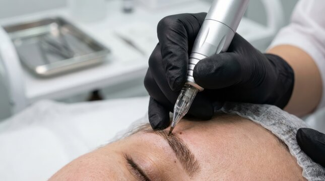 Microblading Procedure in Beauty Salon. Concept featuring microblading, beauty treatment, eyebrow enhancement, cosmetic procedure, skincare.