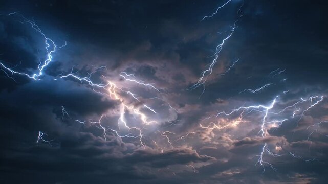 Dramatic Lightning Storm with Electrifying Bolts in Dark Cloudy Sky