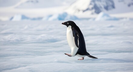 Obraz premium Adelie Penguin Walking on Icy Terrain in Antarctica.