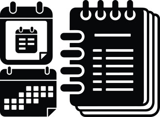 Vector icons of calendar schedule and spiral notebook agenda for time management