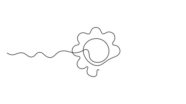 Gear continuous one line art icon animation. Continuous one line gear wheel team setting animation. Computer cogwheel technology sketch 