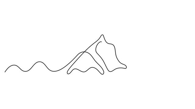 Continuous one line drawing of mountain range landscape animation. Mountain landscape line art animation