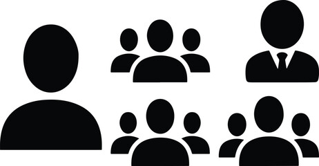 Vector collection of user profile and team group icons including businessman avatar symbols