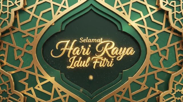 Idul Fitri Greetings: A festive and ornate design with intricate golden patterns,  showcasing Selamat Hari Raya Idul Fitri a greeting for the joyous celebration.
