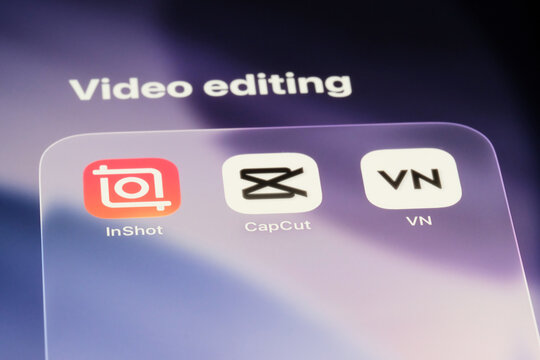 Shanghai,China-Feb.4th 2026: CapCut, InShot and VN icons. Video editing apps