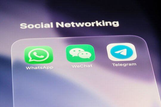 Shanghai,China-Feb.4th 2026: Wechat, WhatsApp and Telegram app icons