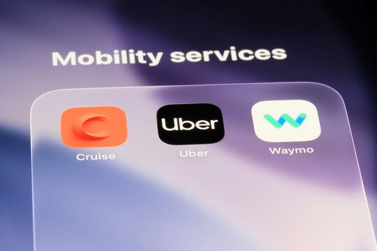 Shanghai,China-Feb.4th 2026: Uber, Cruise and Waymo app icons