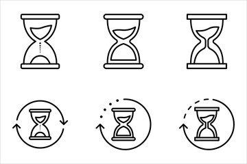 anti-aging hourglass line icon set, flat design vector illustration on white background.