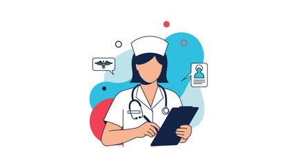 Fototapeta premium Professional healthcare provider nurse or doctor writing on a medical clipboard for patient records and diagnostic reports.