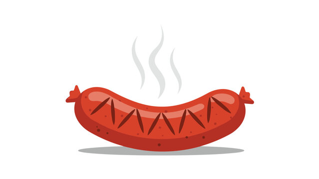 Hot grilled sausage with steam rising from it representing outdoor cooking, barbecue, and delicious meat snack meals.