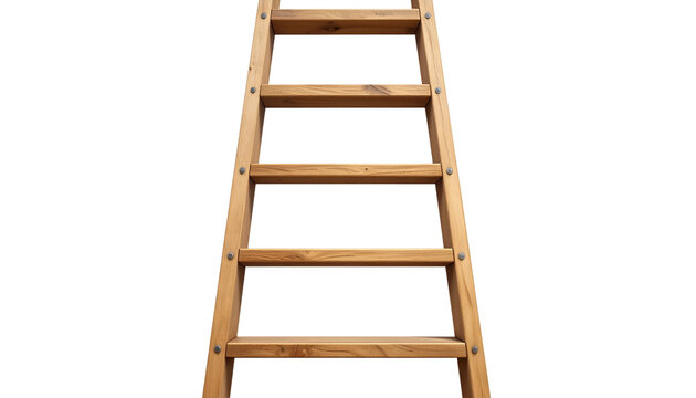Wooden ladder isolated on transparent background, high-quality PNG showing natural wood texture and sturdy steps, perfect for construction, home improvement, and rustic design visuals