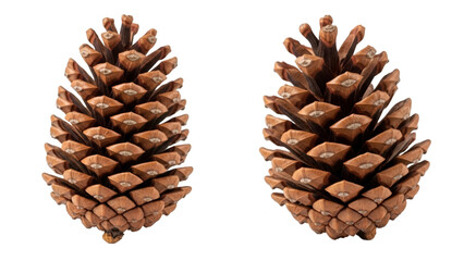 Two Pine Cones Facing Each Other on Black Background