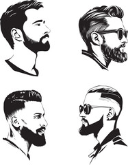 Stylish man side profile beard grooming silhouette design vector on white background 