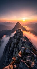 Dramatic Mountain Peak at Sunset with Clouds depth wallpaper 4k