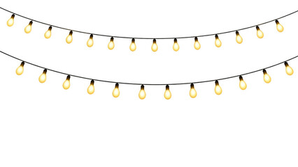 Two Strands of Warm Yellow Christmas Lights on Black