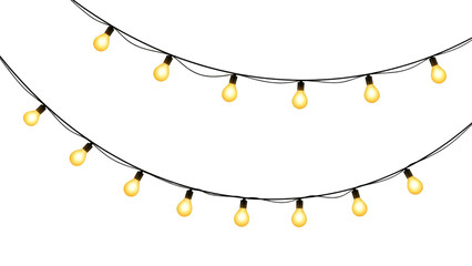 Two Strands of Yellow Christmas Lights on Black Background