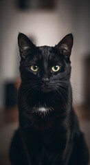 Close-up Portrait of a Black Cat with Green Eyes depth wallpaper 4k