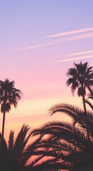 Palm trees silhouette against pastel sunset sky depth wallpaper 4k