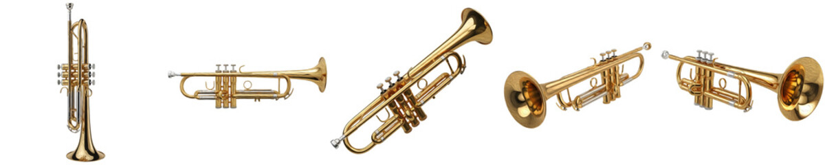 our set stock of brass instrument trumpet isolated on white background stock image PNG file../ © the battu
