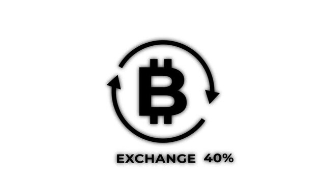 Close-up a fill animation of bitcoin a currency exchange icon with a counter on white background.
