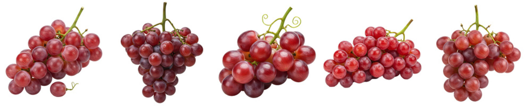 set of the bunches of red grapes isolated on white background PNG 