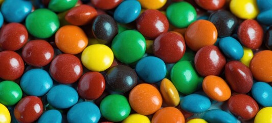 The chocolate candies in a vibrant colorful close-up texture photograph