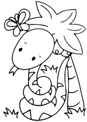 Cute Snake Coloring Page for Kids, Adorable Happy Snake Outline Transparent Background