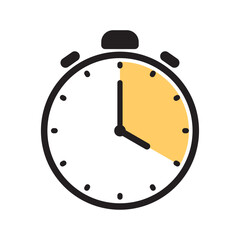 Obraz premium Analog stopwatch icon featuring a thick black outline and a yellow shaded section indicating a twenty minute countdown interval on a plain white background