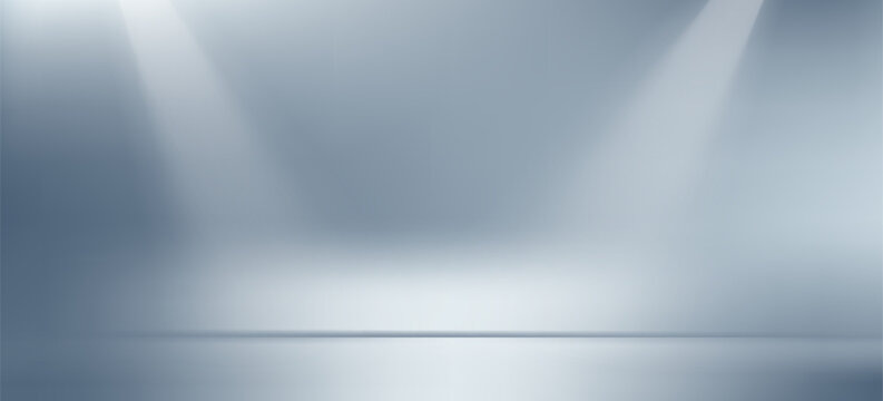 Blue white gradient abstract pattern studio background Light gives luxurious shine. Walls and floor of room sparkling, flat metal, with deep curves and dimensions. cool tone, feeling of water