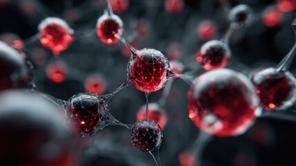 Molecular structure glowing red atoms connected
