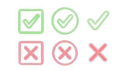 Neon Green Checkmarks and Red Xs in Various Shapes