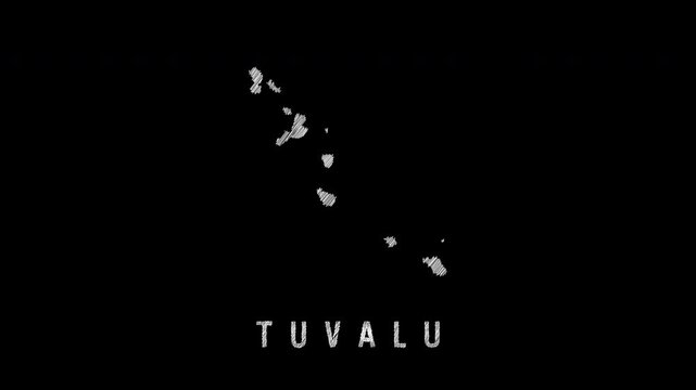 Tuvalu country map scribble animation on black background
