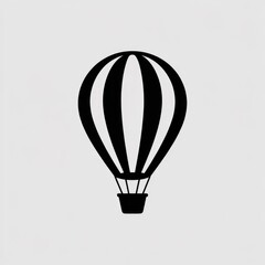 A simple black silhouette icon of a classic striped hot air balloon.