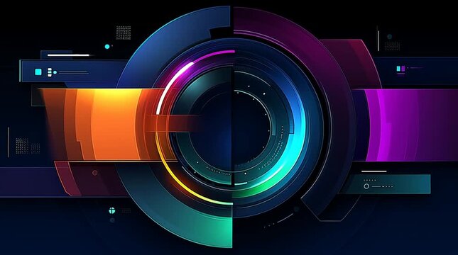 abstract futuristic ai technology background loop, colorful digital data visualization with copyspace, hightech holographic interface animation