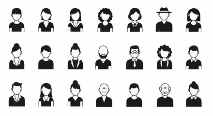 Diverse Group of People Icons Representing Different Individuals.