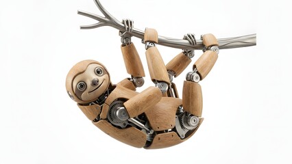 Obraz premium Sloth hanging from a tree branch with mechanical enhancements